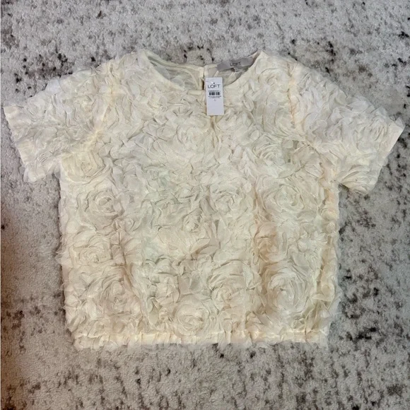 BNWT LOFT Cream Floral Tulle Blouse. Size S. - Picture 3 of 7